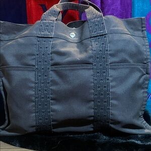 Hermes Yale Line Tote GM Unisex Bag Nylon Canvas Gray 100941M